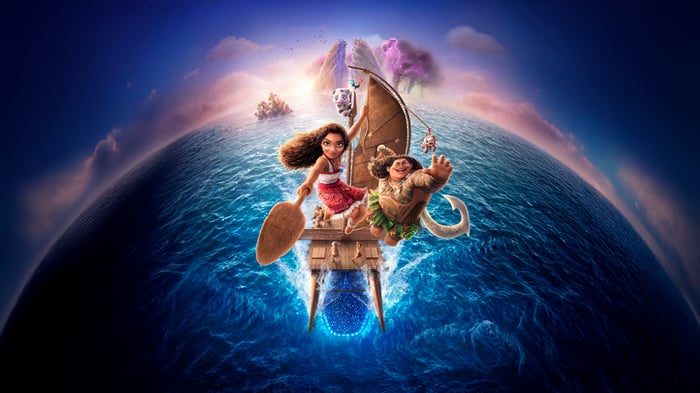 Moana and Maui on a boat