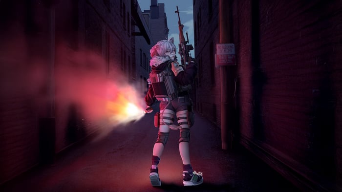 Anime Assassin with Sniper Rifle in Alleyway