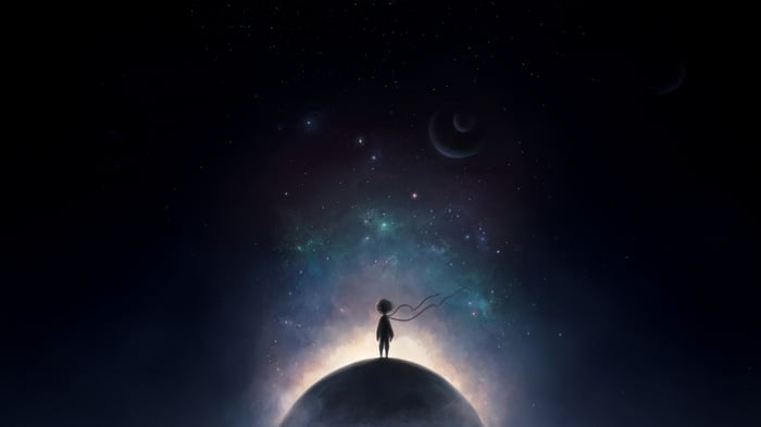 The Little Prince standing on a planet in space