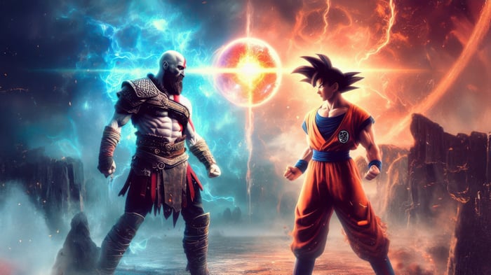 Goku and Kratos face off in a cosmic battle