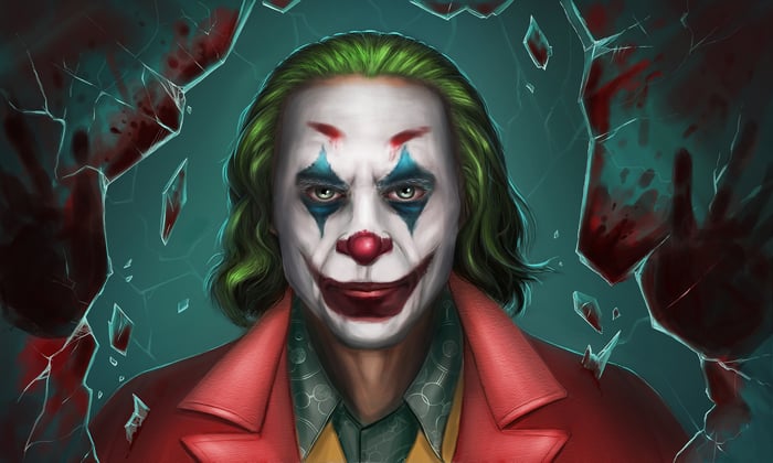 The Joker with bloody broken glass