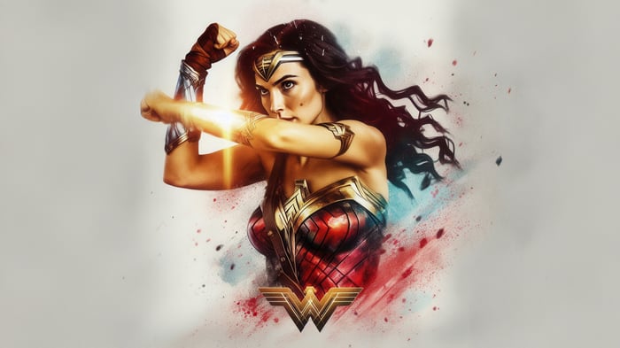 Wonder Woman striking a pose with her bracelets
