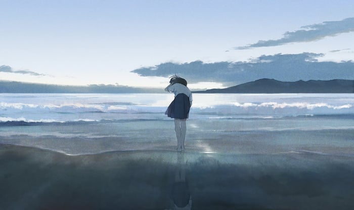 Anime girl at the ocean view