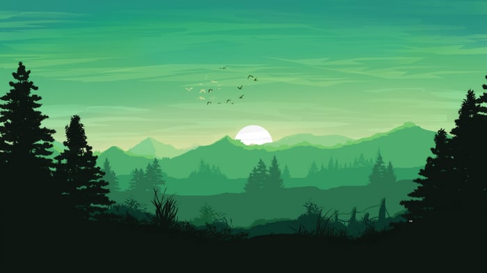 Minimalist Landscape with Sun and Mountains