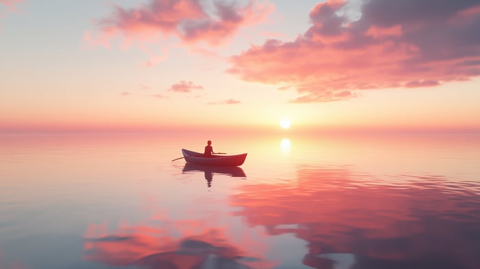 Person in a boat at sunset
