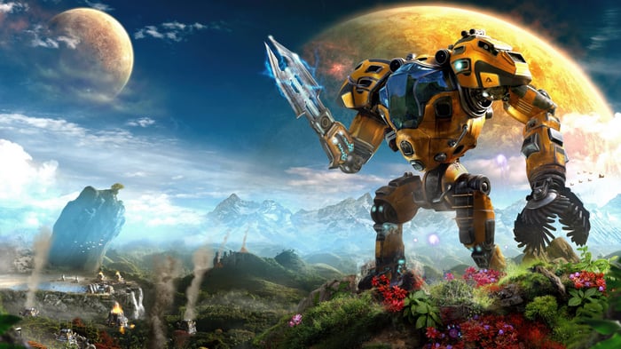 The Riftbreaker Prologue Mech on Alien Planet