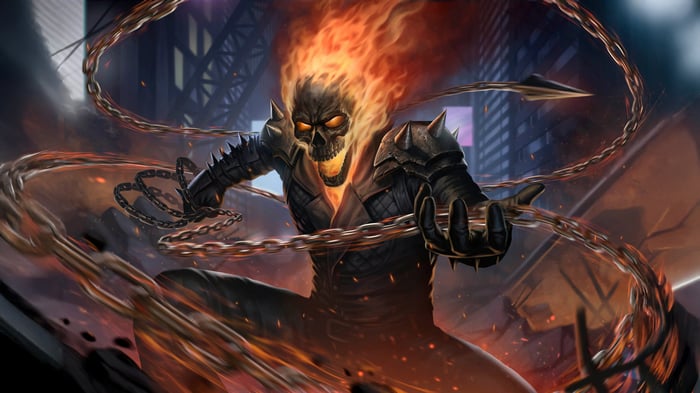 Ghost Rider with Flaming Skull and Chains
