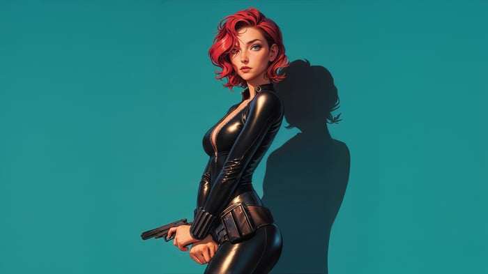 Black Widow holding a gun