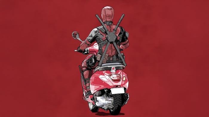 Deadpool Riding a Red Scooter