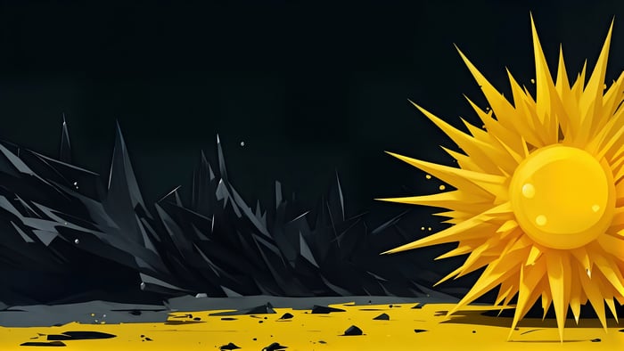 Abstract sun with sharp yellow spikes on a dark background