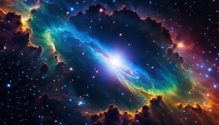 Rainbow Nebula in deep space with stars