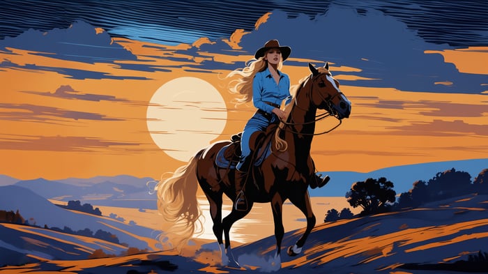 Girl on a horse at sunset