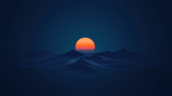 Minimalist sunrise over abstract ocean waves