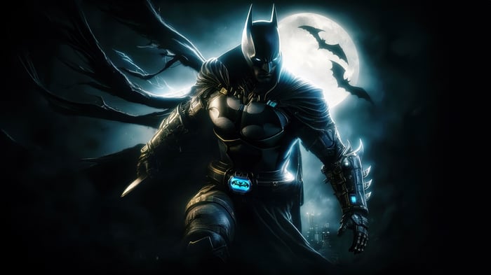 Batman in front of a full moon