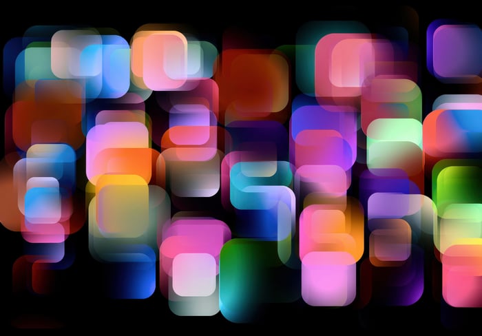 Abstract glowing rounded squares on black background