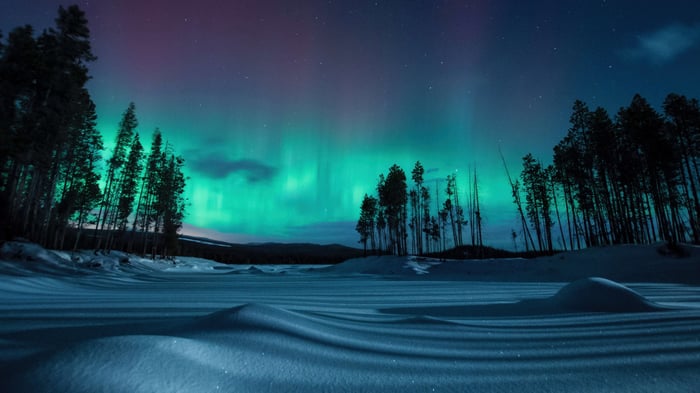 Northern Lights over a Snowy Landscape
