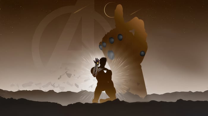 Iron Man with Infinity Gauntlet and Thanos's hand