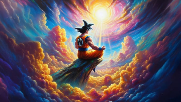 Goku Meditating in Cosmic Clouds