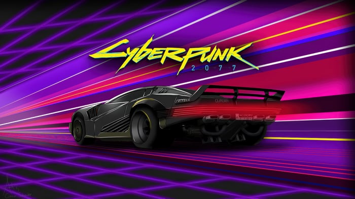 Cyberpunk 2077 car in synthwave style