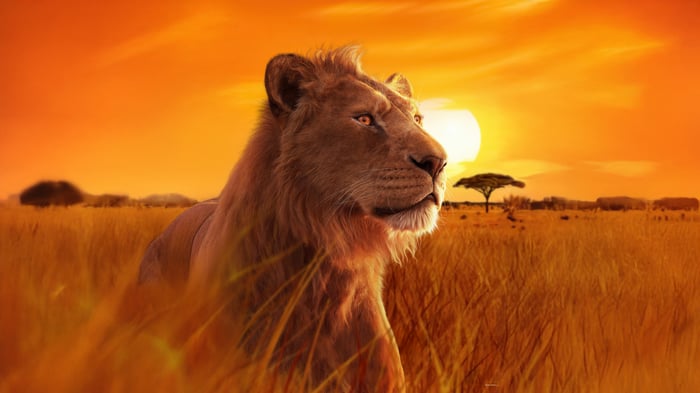 Mufasa from The Lion King on the savanna