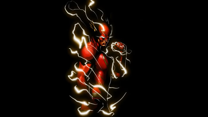 The Flash surrounded by lightning
