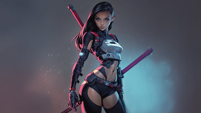 Anime girl with cyber edge and swords