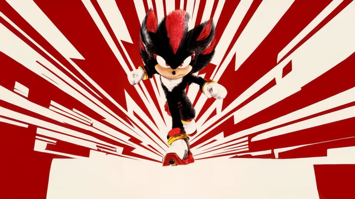 Shadow the Hedgehog running with red and white background