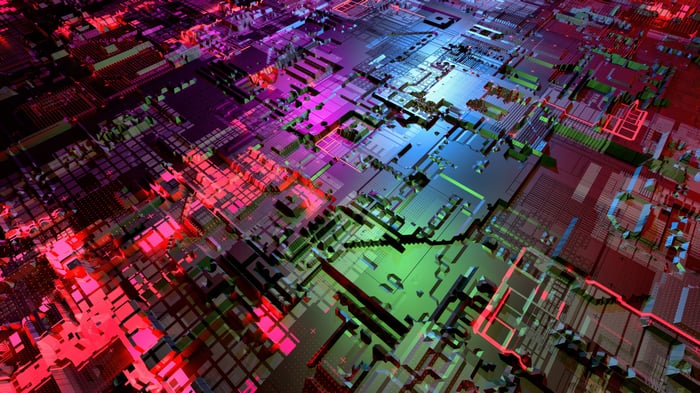 Abstract Cybernetic Motherboard with Neon Lights