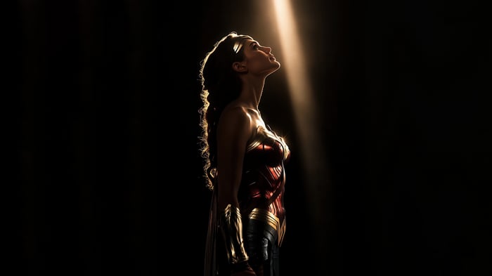 Wonder Woman in a beam of light