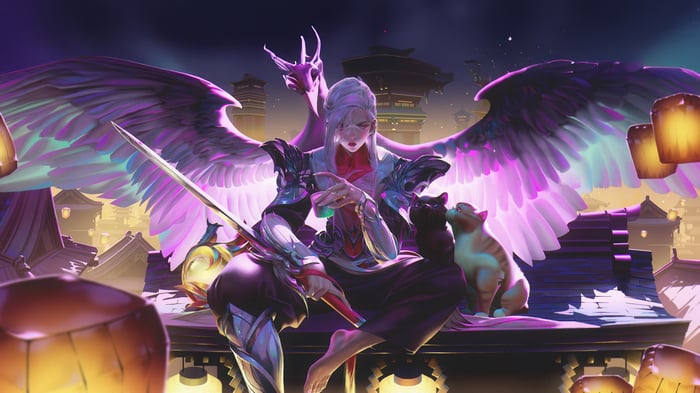Angelic Guardian with a Sword and Cats