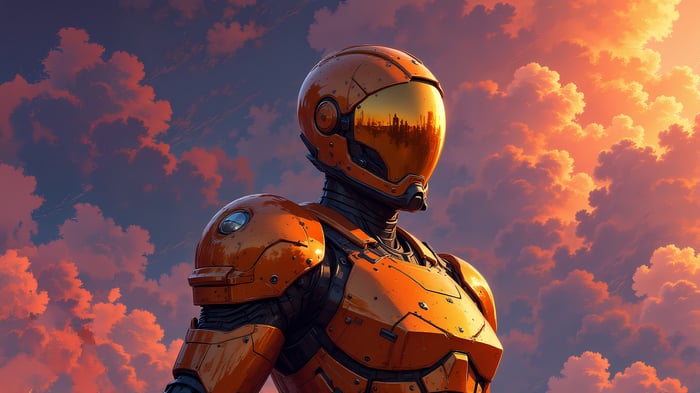Futuristic Orange Robot Watchman