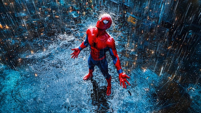 Spider-Man Standing in the Rain
