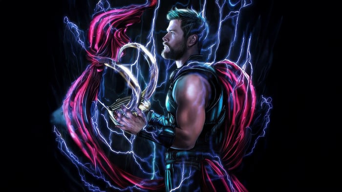 Thor with Lightning and Red Cape
