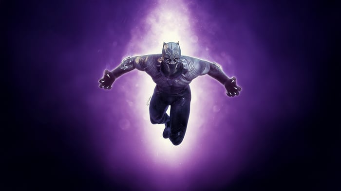 Black Panther in a purple glowing background