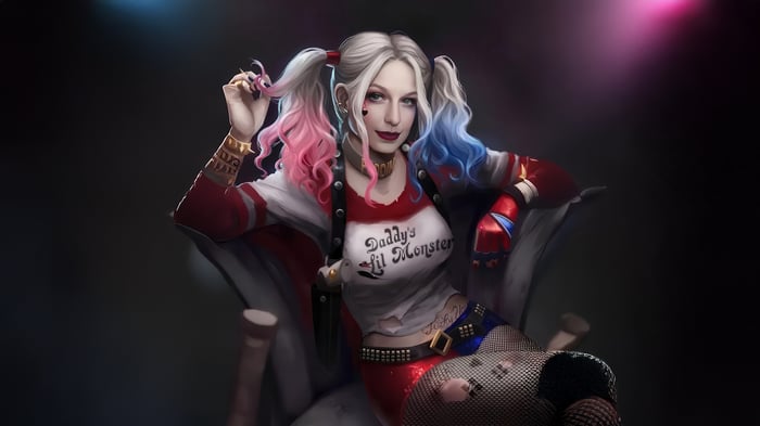 Harley Quinn sitting on a chair