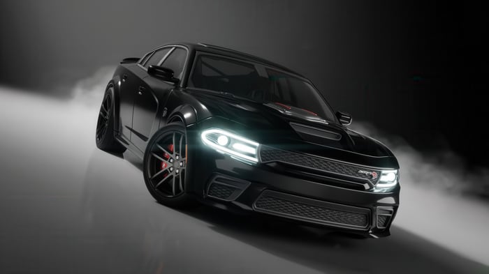 Black Dodge Charger SRT Hellcat with smoke