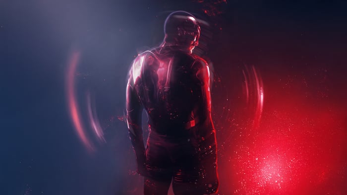 Daredevil in Red and Blue Light