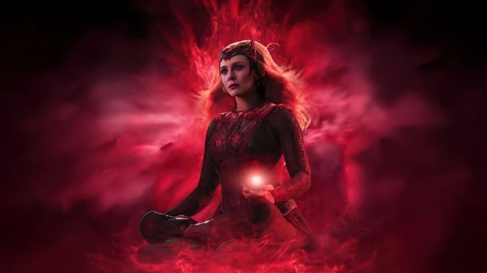 Scarlet Witch meditating with red energy