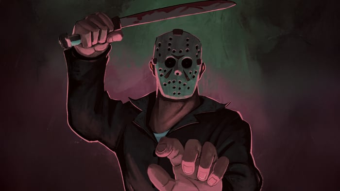 Jason Voorhees holding a bloody knife