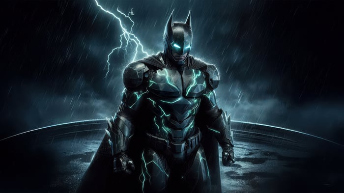Batman with Electrifying Power in the Rain