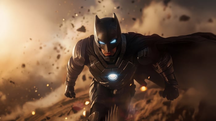 Batman in a futuristic armored suit
