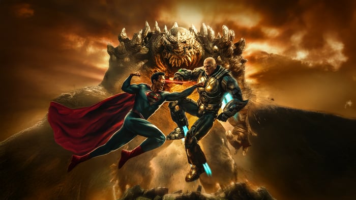 Superman and Lex Luthor fight Doomsday