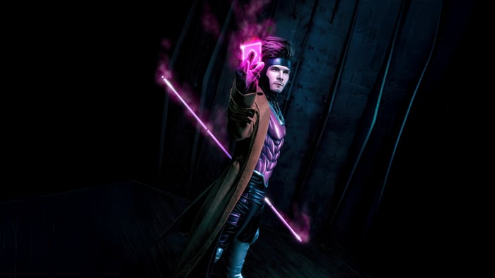 Gambit from Marvel Comics holding a glowing card