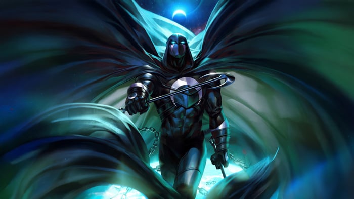 Moon Knight with a cape and crescent darts