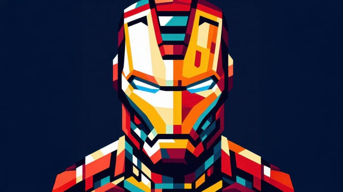 Geometric Iron Man Mask on Dark Background