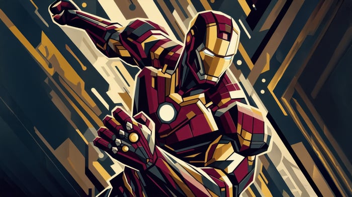 Iron Man in a stylized, geometric portrait