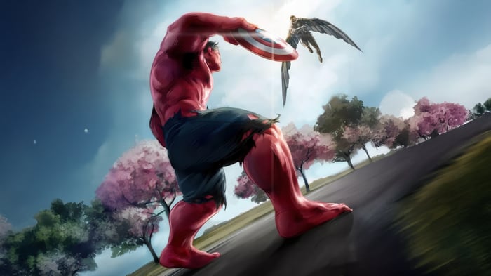 Red Hulk Fights Captain America in the Sky