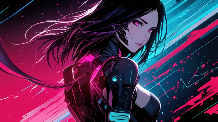Steel Heart Neon Soul Cyberpunk Woman