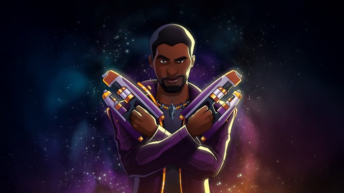 T'Challa as Star-Lord with guns