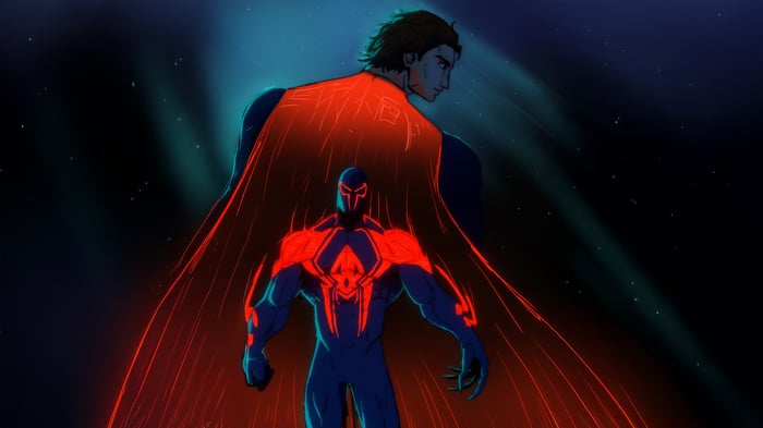 Spider-Man 2099 and a man with a cape